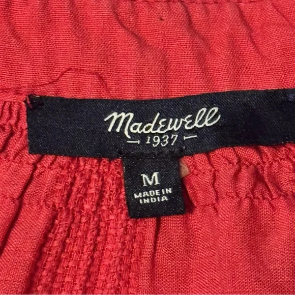 Madewell Red Embroidered Boho Blouse Size Medium Long Sleeve Top - Picture 9 of 11